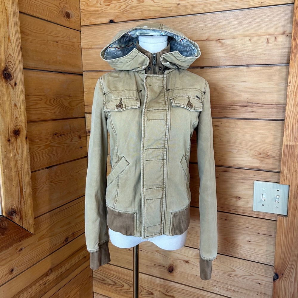 Maverick Canvas Bomber Jacket Women Small Khaki Hooded Utility Cargo TNA Aritzia